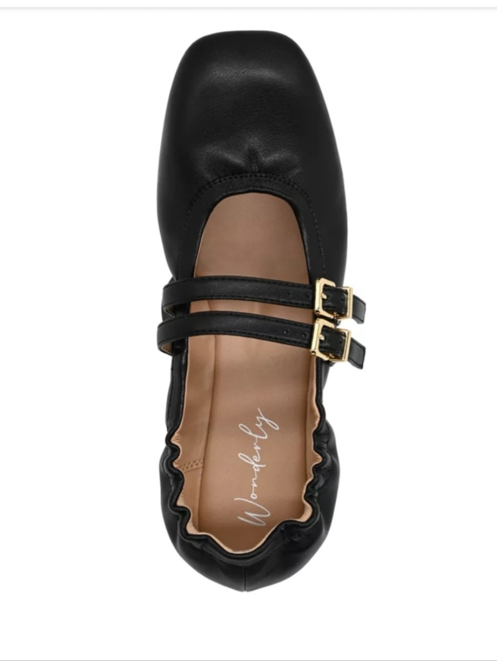 Wonderly Black Double-Strap Mary Jane Ballet Flat